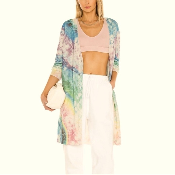 LE SUPERBE NWT revolve cashmere & wool long tie dye cardigan sweater size large - Picture 3 of 11